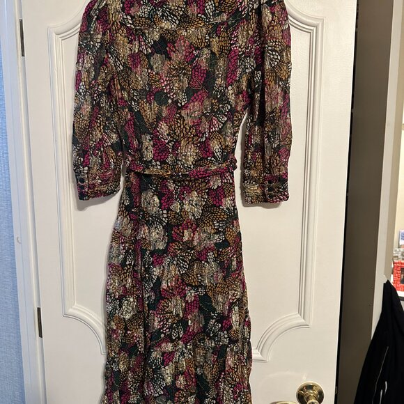 Ba&sh Love Dress Multi Color Floral Metallic Midi - Picture 6 of 6